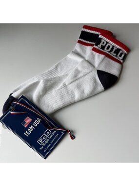 Polo Ralph Lauren Men's White Team USA POLO Logo Print Quarter Socks